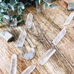 24K Gold Angel Aura Druzy Crescent Necklace